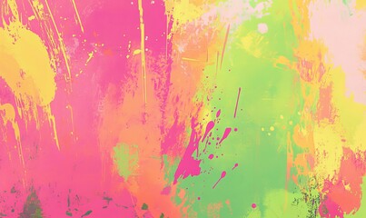 Fototapeta premium Abstract paint splatter in pink, yellow, and green.