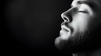 Growth mindset and positive thinking concept. A person with their eyes closed, focusing on a bright light inside their mind despite the darkness outside.