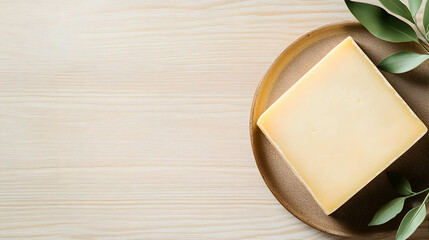 Cheese consumption demand and price increase concept. Cheese is placed on a plate on a wooden table.