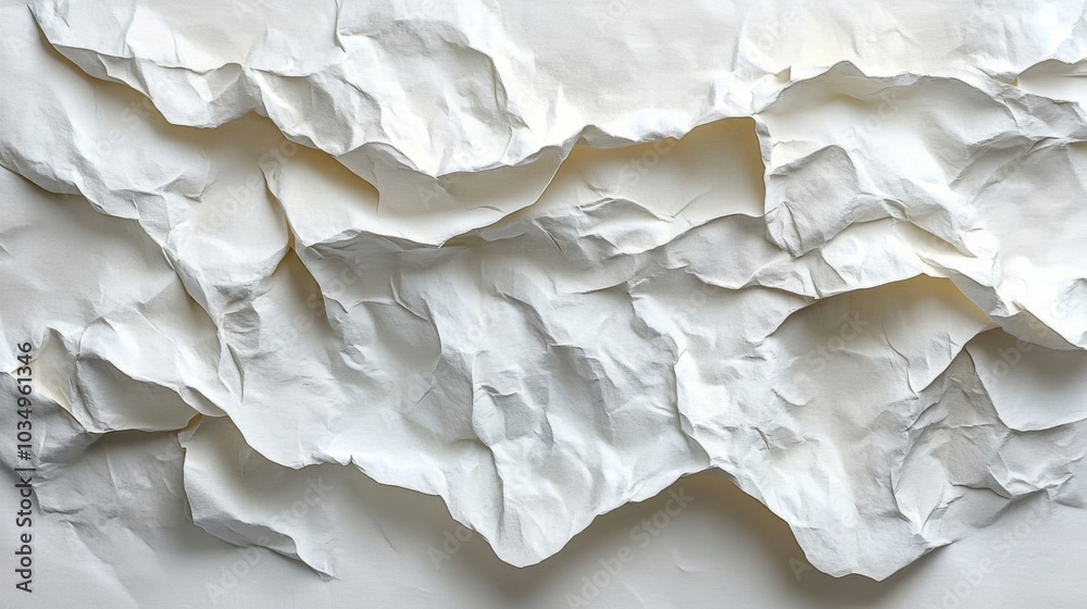 Fototapete a close-up view of crumpled white paper reveals various folds and textures. the interplay of light a