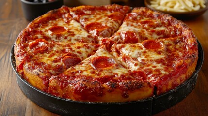 Chicago-style deep dish pizza served fresh with toppings