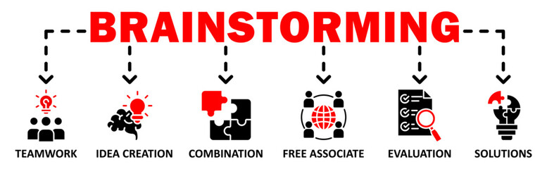 Brainstorming banner web icon vector illustration concept with icon of teamwork,idea creation,combination,free associate,evaluation,solutions