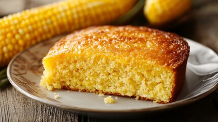 Cornbread fresh from the oven served with sweet corn nearby