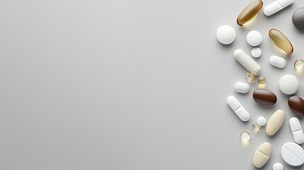 Diverse Pills and Capsules on a Neutral Background