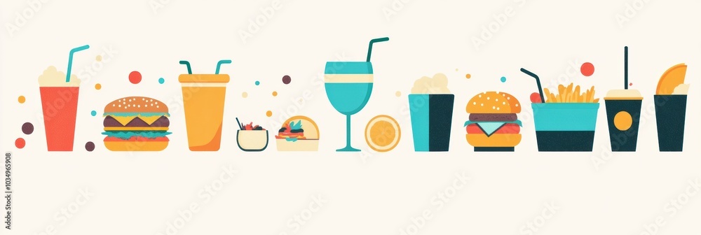 Poster a vibrant assortment of drinks and burgers is set against a minimalist background, creating a deligh