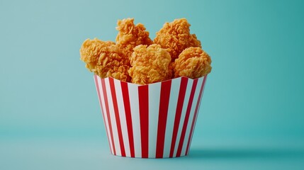 A bucket filled with golden fried chicken pieces ready to eat