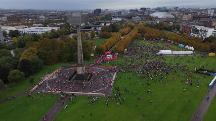 Aerial view, Glasgow Green, Nelson Monument, Great Scottish Run Finish