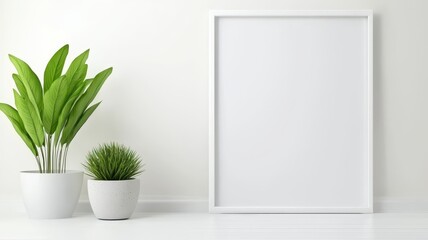 Stylish modern living room featuring a sleek white design and a mock-up frame for personalized decor.