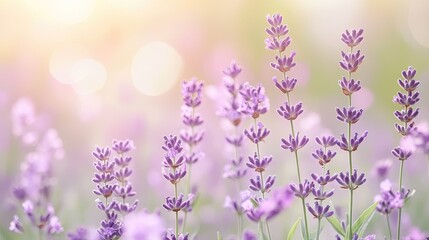 Naklejka premium Lavender Field Blossoms Under Soft Light