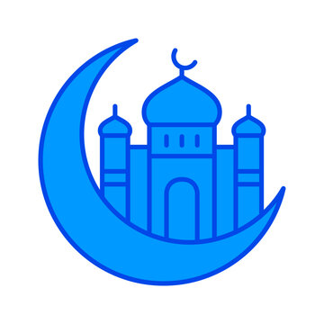 recommend clip art: Islamic design icon. Editable moon and masjid line vector illustration.