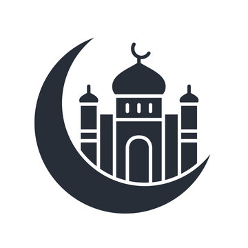 recommend clip art: Islamic design icon. Editable moon and masjid line vector illustration.