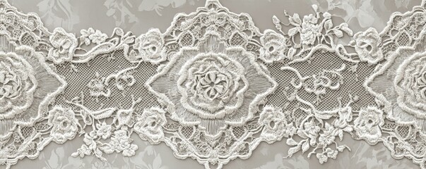 White lace trim with floral designs.