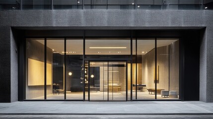 Modern Glass Facade of Stylish Building Entrance