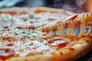 Freshly baked pepperoni pizza served hot with melted cheese