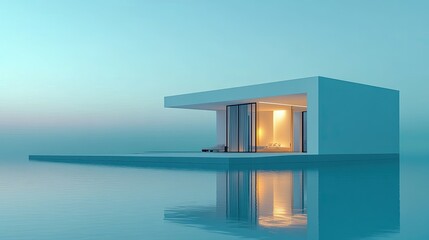 Modern House Design on Calm Water Surface