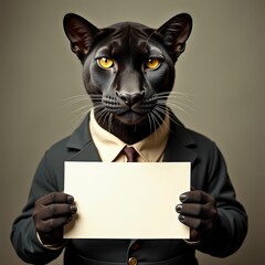 Obraz premium Anthropomorphic panther holding blank sign, Vintage dressed.