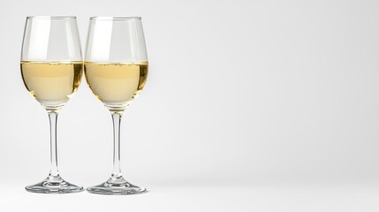 Fototapeta premium Elegant Glasses of White Wine on a Simple Background