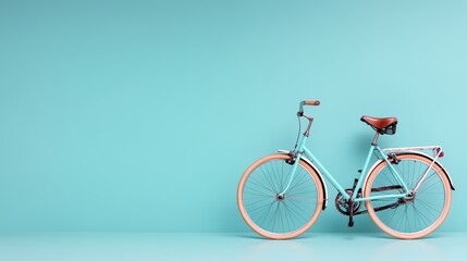 Fototapeta premium A stylish bicycle with a pastel blue background, perfect for representing leisure, fun, and vibrant urban lifestyle.