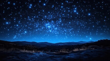 Naklejka premium Under Distant Stars And Blue Light,