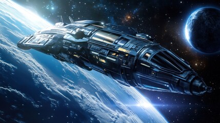 Spaceship Orbiting a Planet