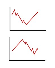 line graph with down and up arrows for business or sales