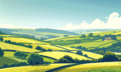 Fototapeta premium landscape with fields and hills