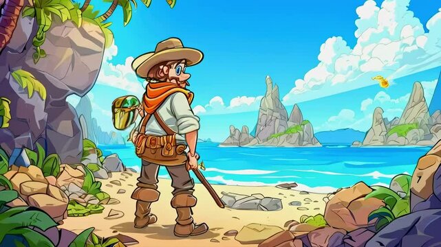 Cartoon Treasure Hunter in Fantasy World