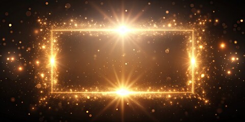 Obraz premium Vintage Style Bright Light Source Creating a Rectangular Frame of White Particles on Dark Background for Video Overlay and Background Animation