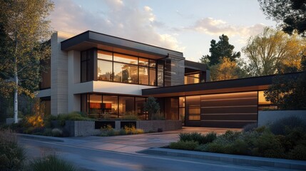 Fototapeta premium Modern house exterior with large windows
