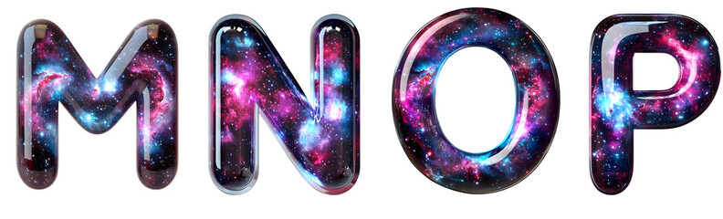 Cosmic Galaxy Alphabet Letters M N O P - Space Themed 3D Font