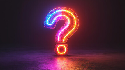 A vibrant of a colorful question mark with glowing neon edges, futuristic tone, vivid