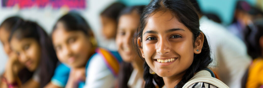 Motivated, smiling primary school children..