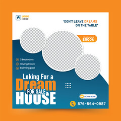 Real estate social media post design template. Real estate banner set for selling house or property. Poster, flyer design layout with graphic elements in vector.