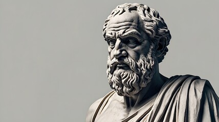Ancient greek philosopher statue close up on minimalist background