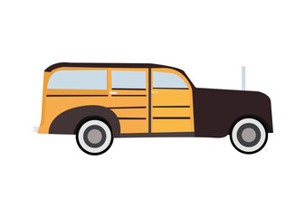 Surfing Woodie retro style car transportation vehicle vector illustration.