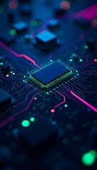 Fototapeta premium Futuristic Neon Circuit Board with Glowing Connections Wallpaper