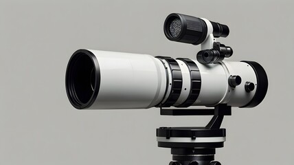 White telescope on tripod with plain background  high tech astronomy equipment for stargazing