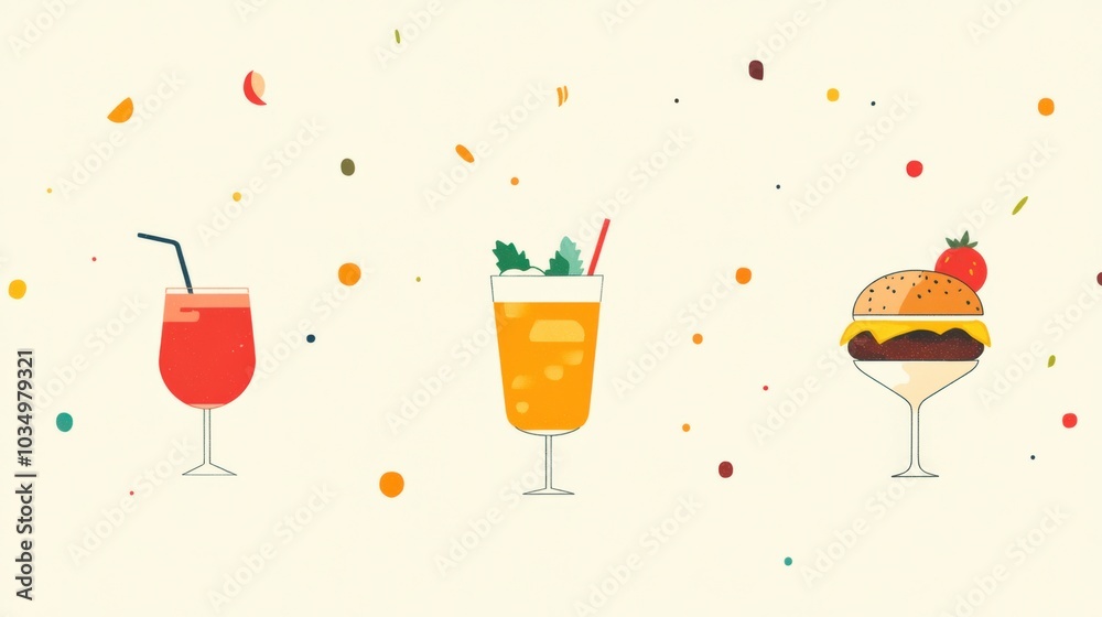 Poster this setup features a variety of drinks alongside burgers, creating an inviting atmosphere for casua