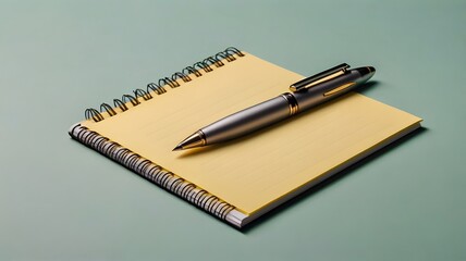 Yellow notepad and elegant pen on soft pastel backdrop