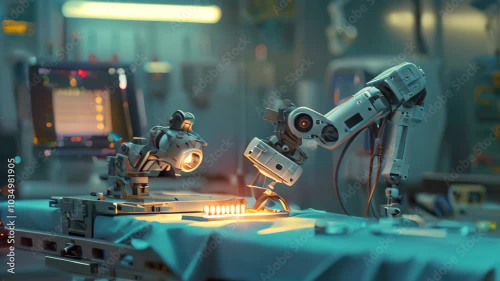 Poster a robot operating a machine in a factory, carrying out tasks efficiently and accurately, nano-robots