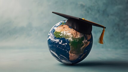 Earth globe with graduation cap symbolizing global education