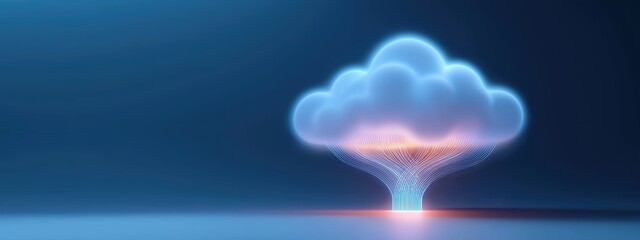 This high-fidelity illustration features a modern cloud computing icon, representing digital solutions in a futuristic blue environment. Ideal for tech-related projects.
