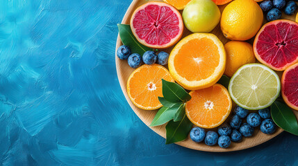 Freshly squeezed orange juice with a lemon slice on a rustic wooden table