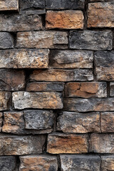 rustic stone wall texture background with rough gray and brown brick