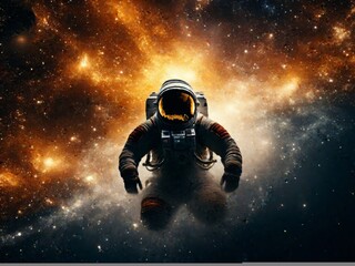 Obraz premium Astronauts are surrounded by bright stars and nebulae in stunning outer space scenes