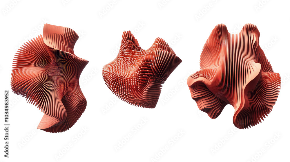 Poster collection of wavy textured forms crafted from flexible material generative ai