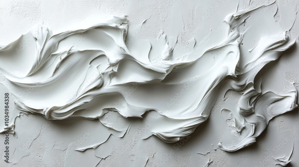 Aufkleber A textured white paint abstraction displays swirling and flowing patterns across a smooth canvas. The dynamic texture suggests movement, enhancing the artistic ambiance of the studio.