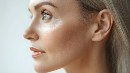 Obraz premium Elderly woman's profile with visible signs of aging, transforming into a youthful, wrinkle-free appearance, showcasing skin rejuvenation