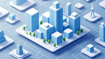 3D illustration of isometric city building design