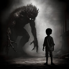 Demon scaring boy